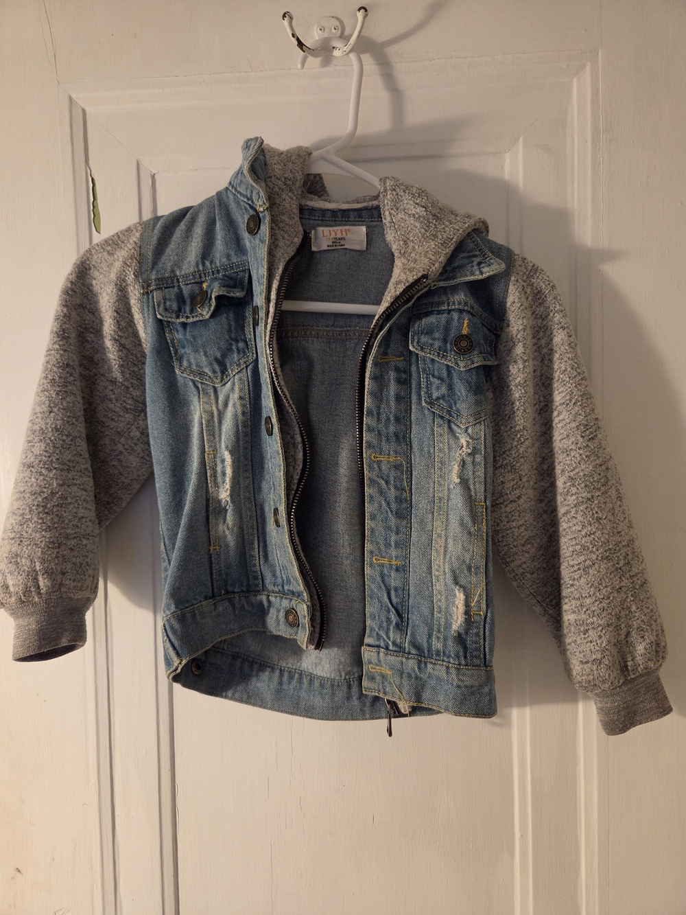 Kids Two-Tone Light Blue Denim & Gray Hooded Jacket